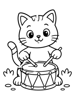 Free printable Cute Cat Playing The Drum coloring page