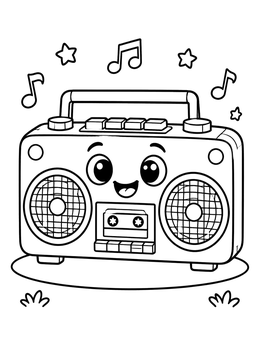 Free printable Cute Smiling Retro Boombox coloring page