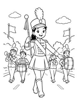 Free printable Drum Major Leading Marching Band coloring page