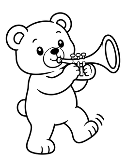 Free printable Little Bear Playing The Trumpet coloring page
