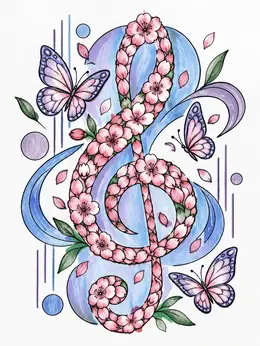 All Notes On Treble Clef Notes.pdf Floral Treble Clef With Butterflies – Music Note Coloring Page