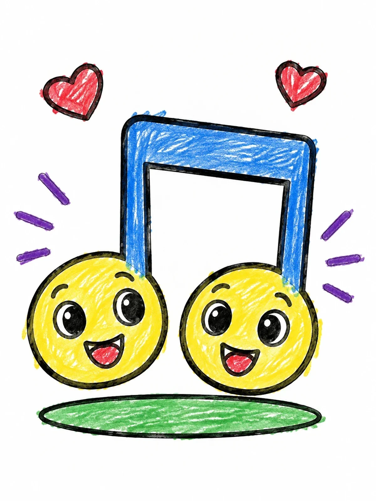 Colored example of the Happy Beamed Eighth Notes With Smiling Faces coloring page