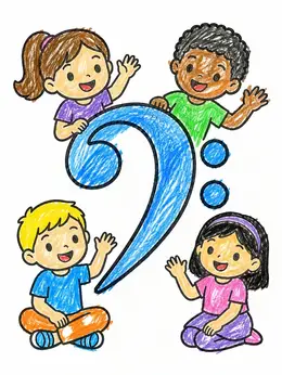 Musical Notes Images Color In Happy Children Around Bass Clef – Music Note Coloring Page