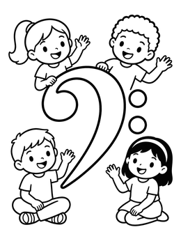 Free printable Happy Children Around Bass Clef coloring page