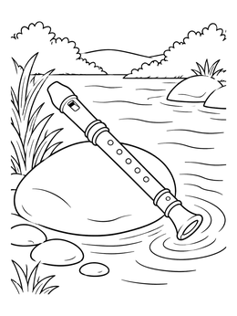 Free printable Wooden Recorder By The River coloring page