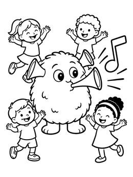 Free printable Musical Monster And Dancing Children coloring page