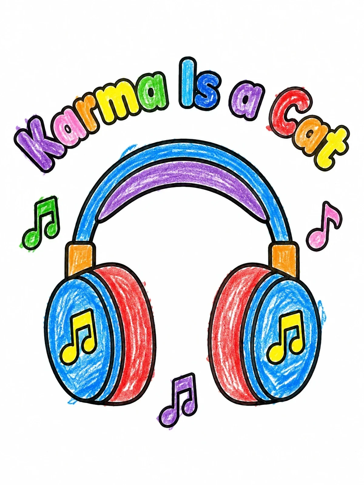 Colored example of the Musical Headphones Karma Is A Cat coloring page