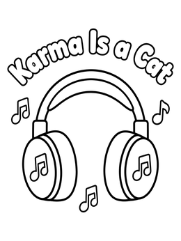 Free printable Musical Headphones Karma Is A Cat coloring page