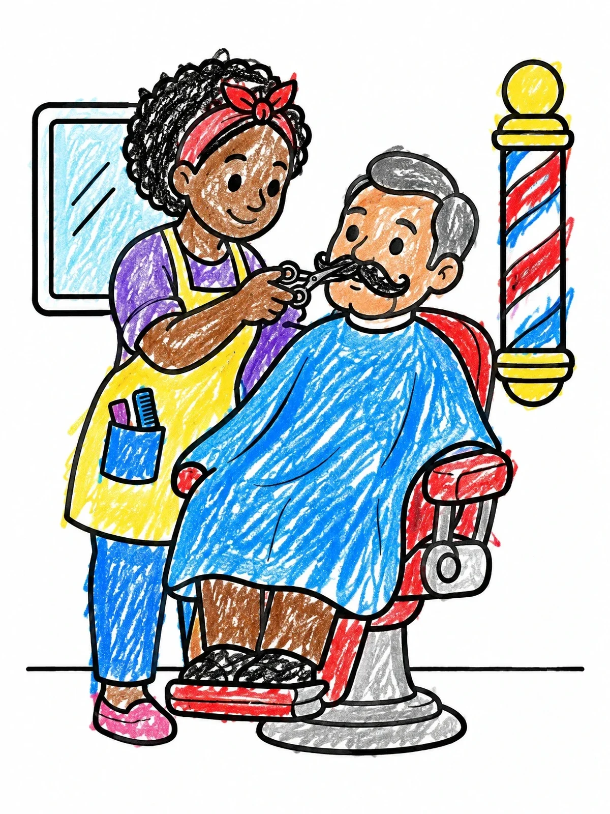 Colored example of the Barber Trimming A Neat Mustache coloring page