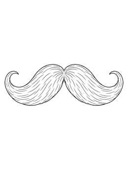 Detailed handlebar mustaches coloring page with fine hair texture and curled ends.