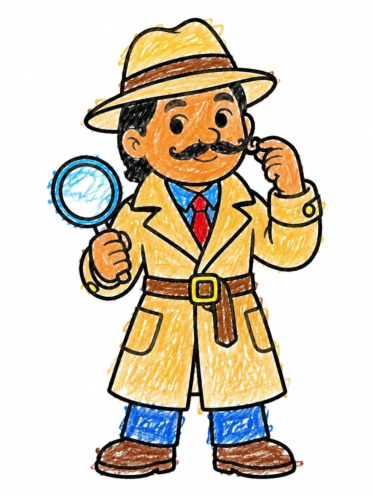 Colored example of the Detective Twirling His Mustache coloring page