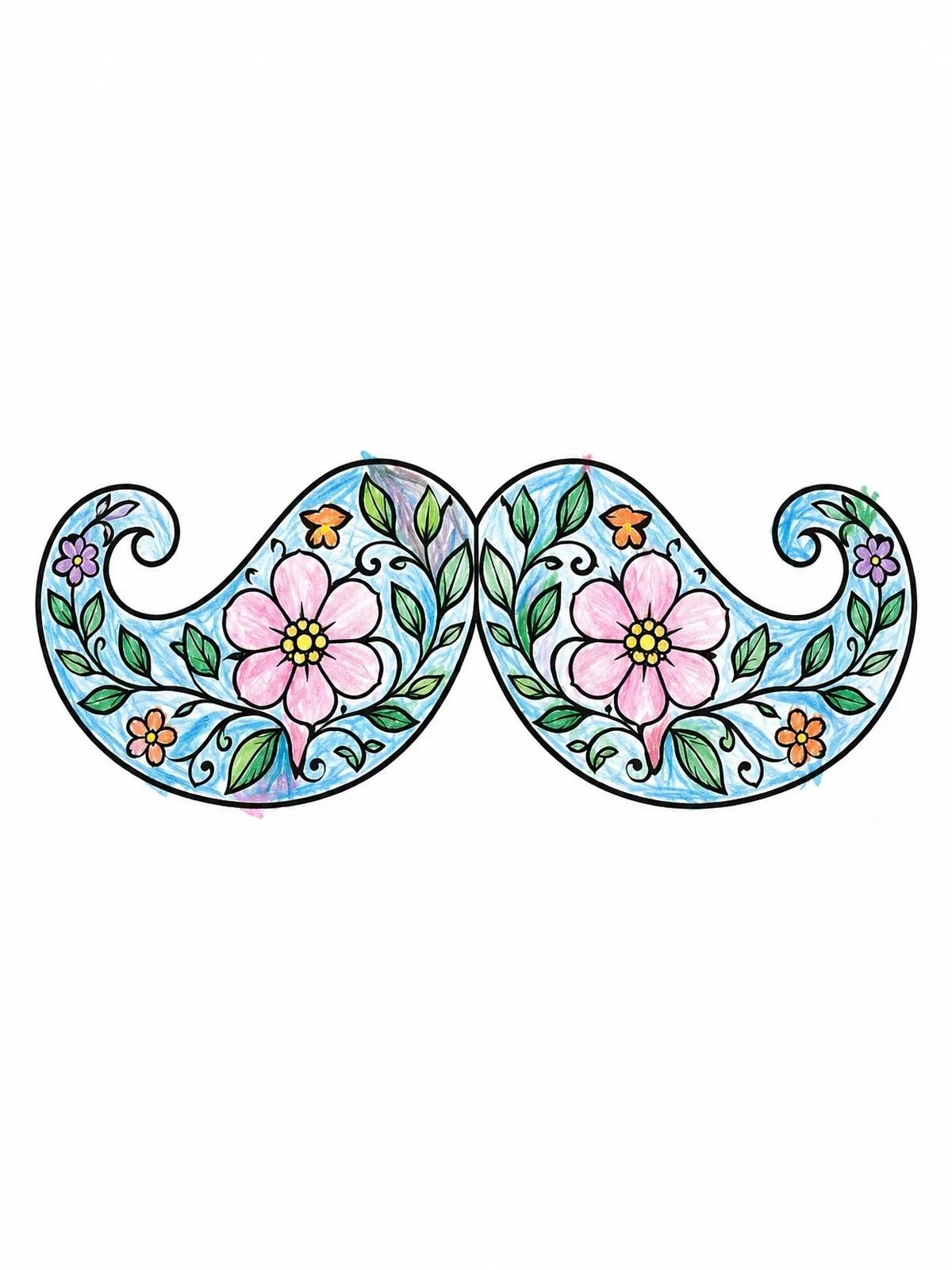 Colored example of the Floral Handlebar Mustache Pattern coloring page