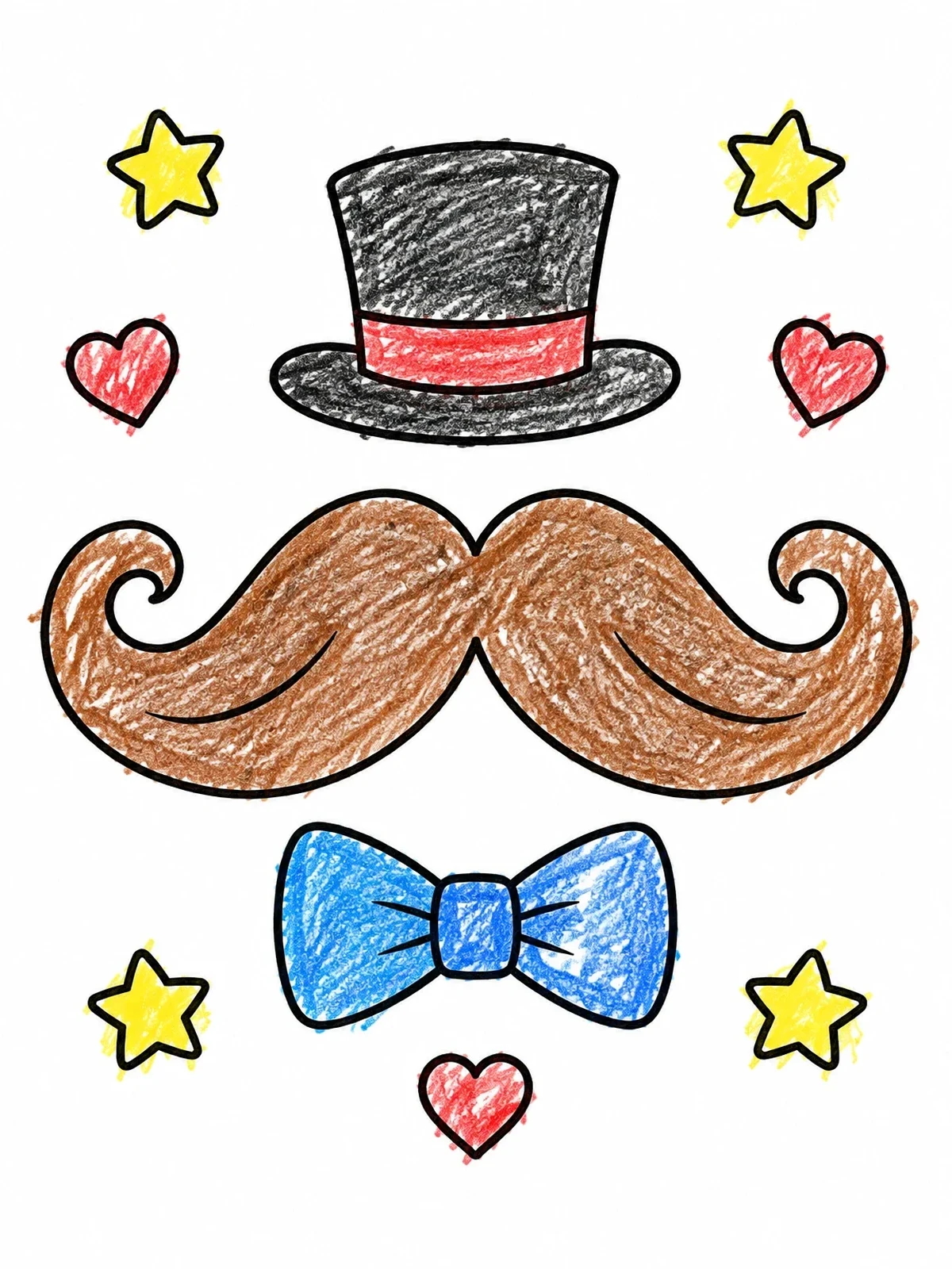 Colored example of the Gentleman Mustache With Top Hat And Bow Tie coloring page