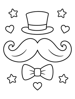 Free printable Gentleman Mustache With Top Hat And Bow Tie coloring page