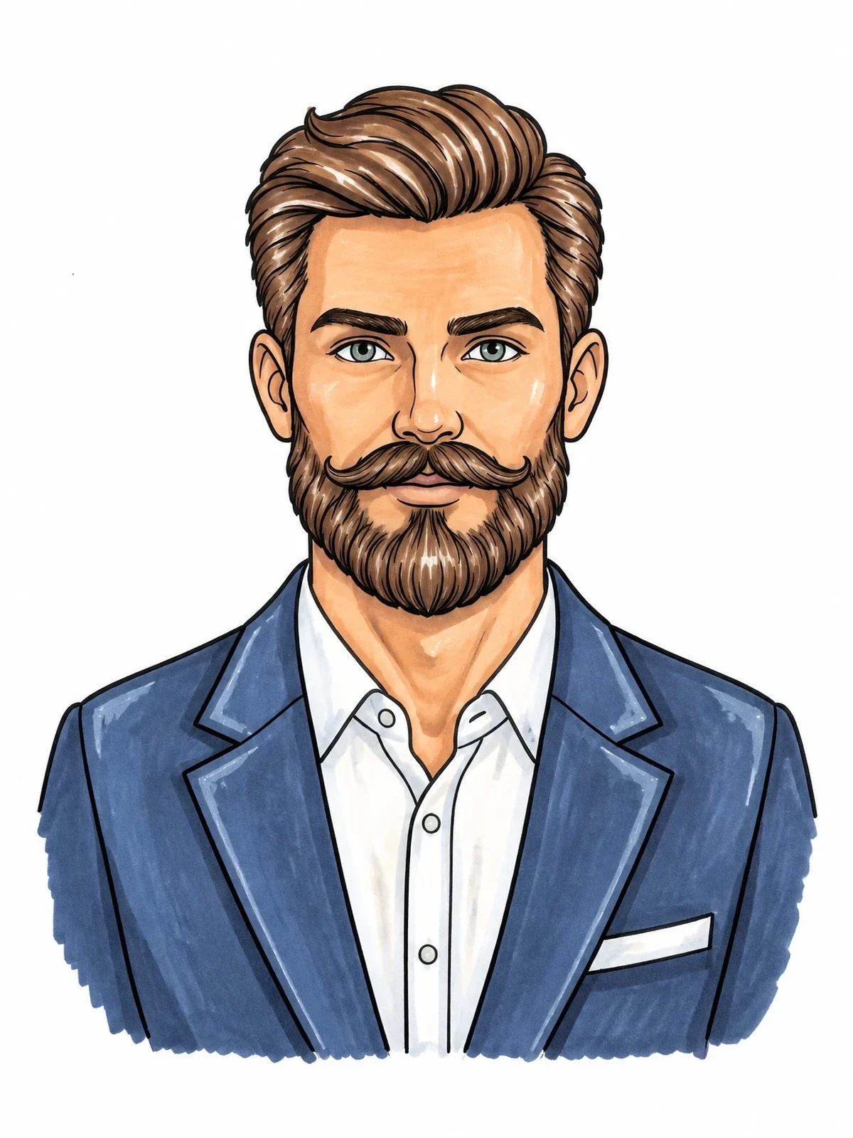 Colored example of the Handsome Man With Beard And Mustache coloring page