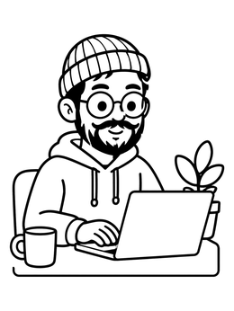 Free printable Man With Mustache Working On Laptop coloring page