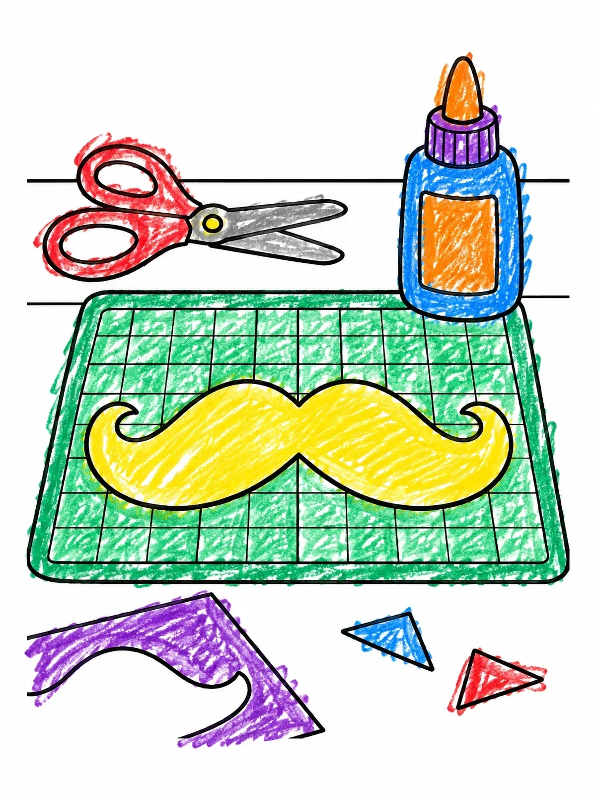 Colored example of the Paper Mustache Craft Table coloring page
