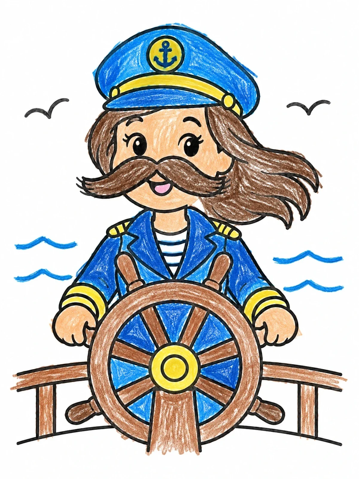 Colored example of the Sea Captain At Ship Wheel coloring page