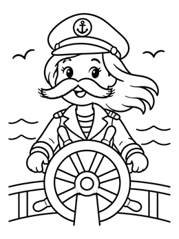 Free printable Sea Captain At Ship Wheel coloring page
