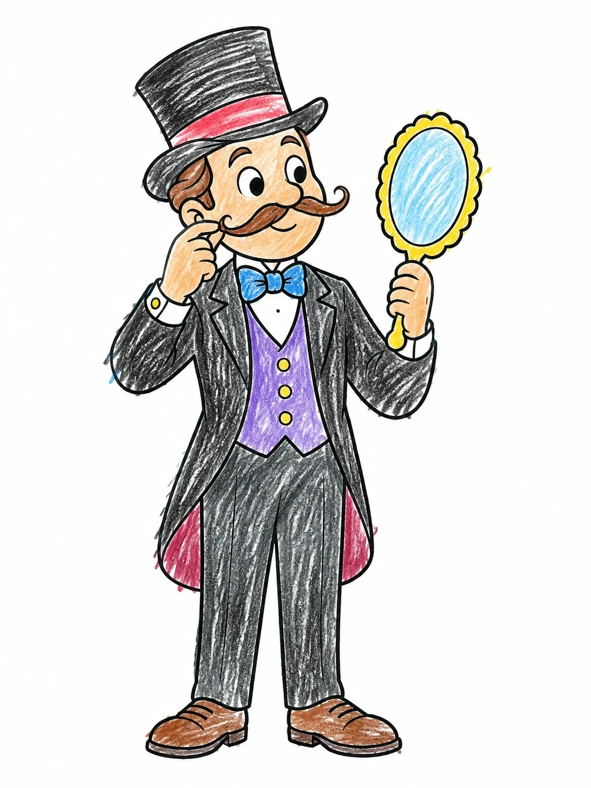 Colored example of the Victorian Gentleman With Curled Mustache coloring page