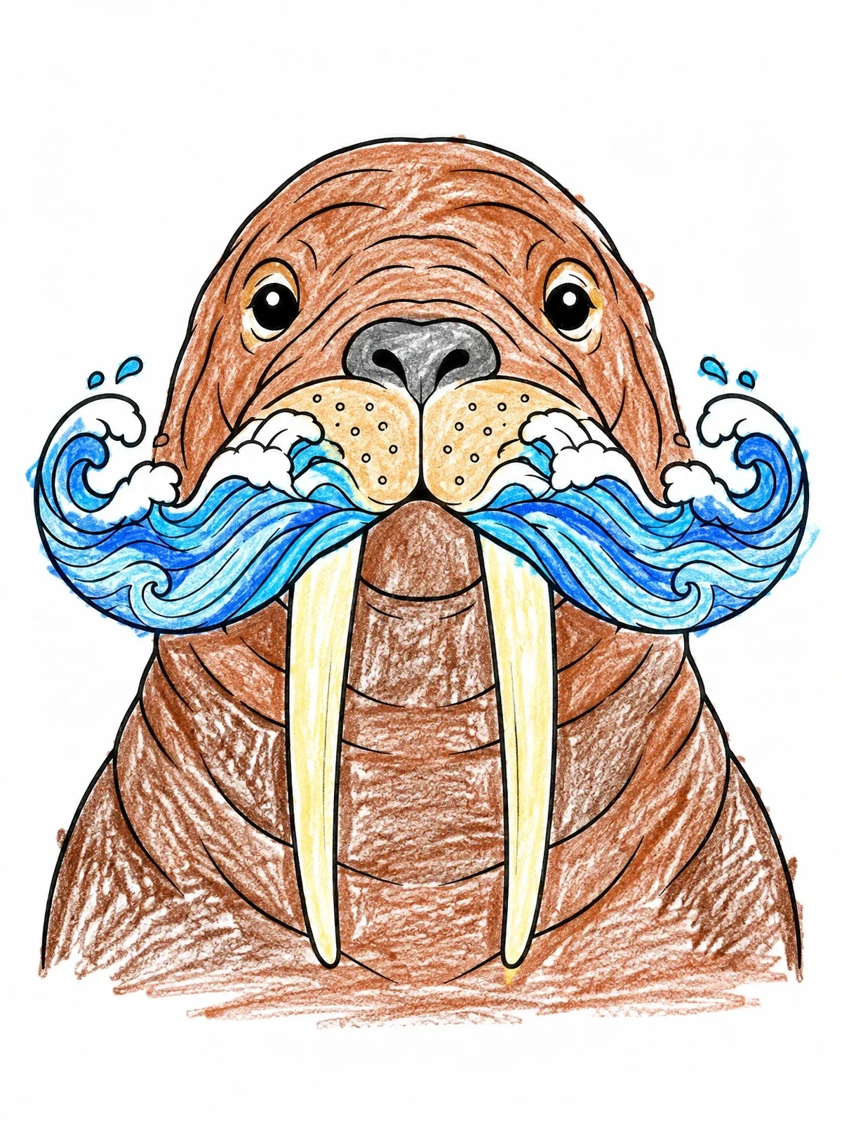 Colored example of the Walrus With Ocean Wave Mustache coloring page