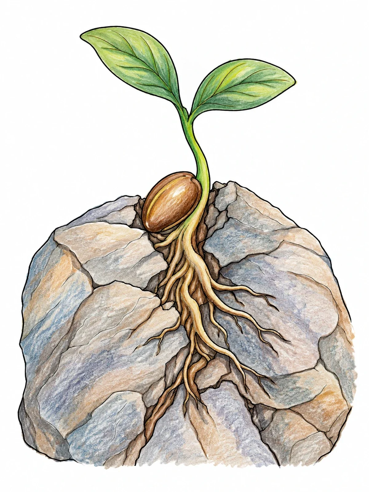 Colored example of the Sprouting Seed Cracking A Rock coloring page