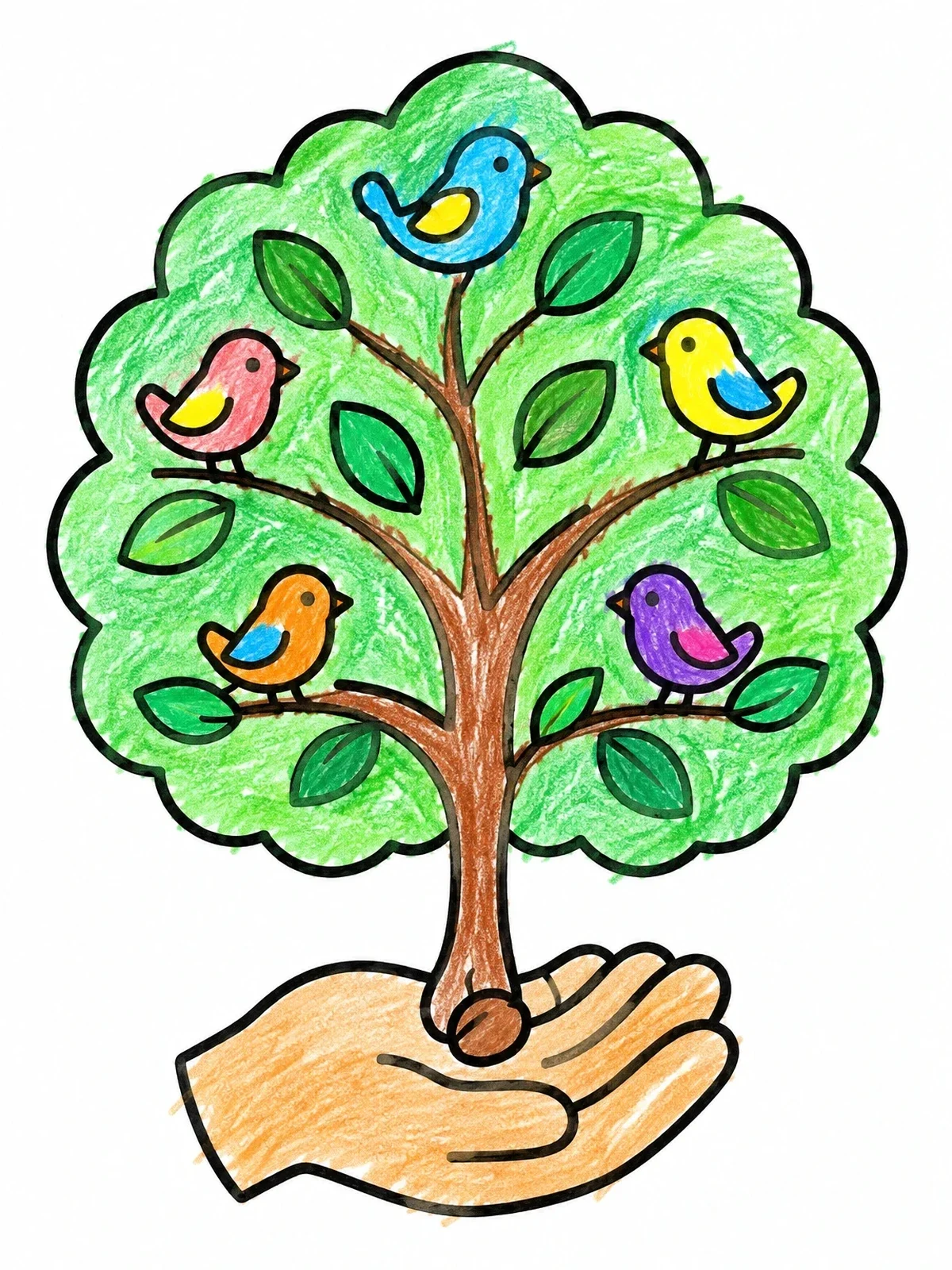 Colored example of the Tree Growing From A Seed coloring page