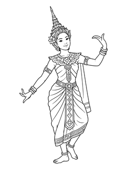 Free printable Classical Traditional Dancer In Royal Attire coloring page