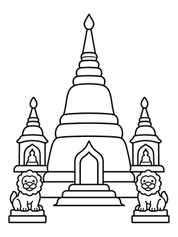 Free printable Myanmar Pagoda With Guardian Lions coloring page
