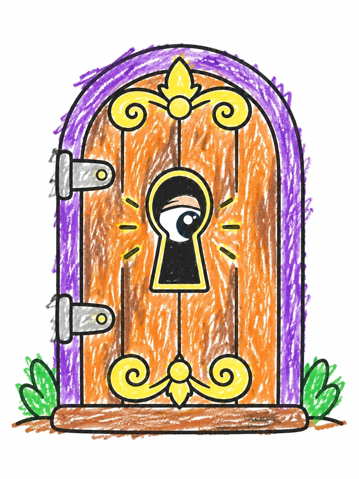 Colored example of the Mysterious Eye Behind Wooden Door coloring page