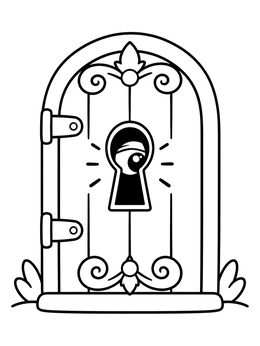 Free printable Mysterious Eye Behind Wooden Door coloring page