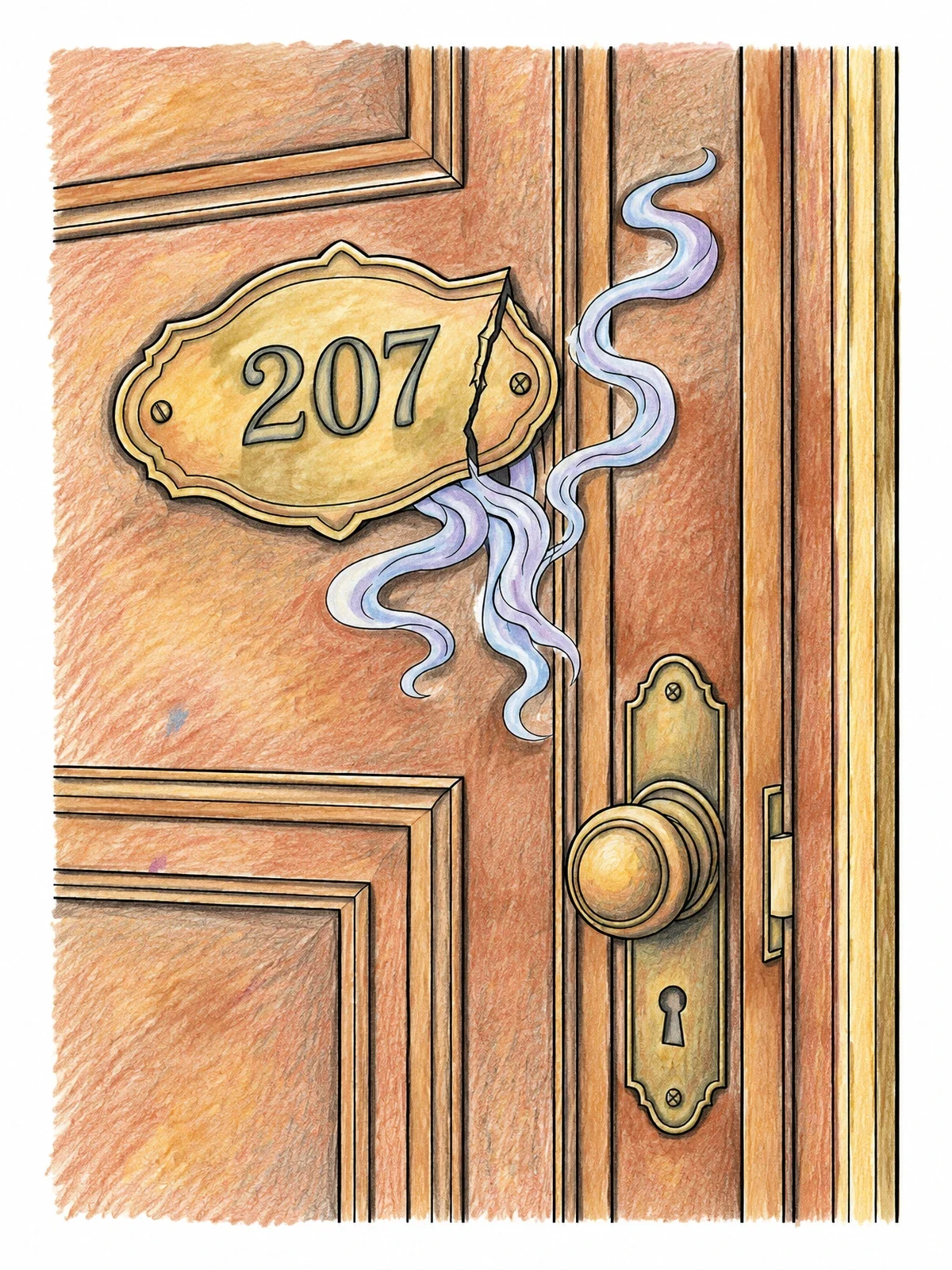 Colored example of the Mysterious Hotel Door With Smoke coloring page