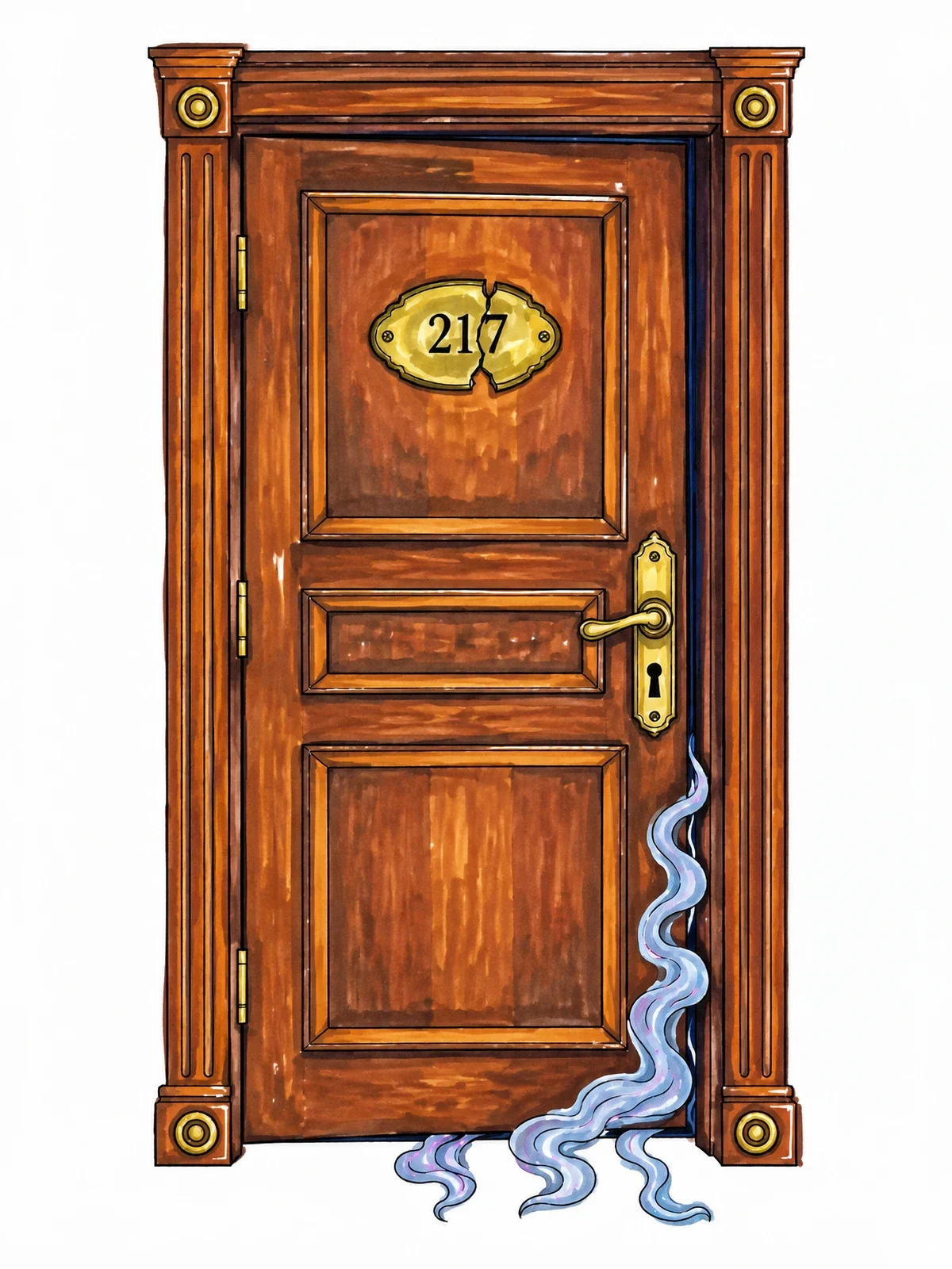 Colored example of the Mysterious Hotel Room Door coloring page