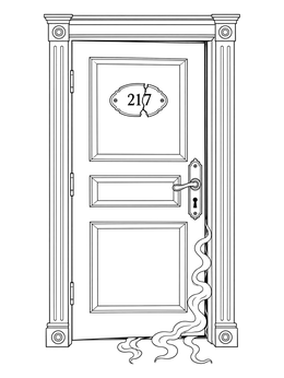 Free printable Mysterious Hotel Room Door coloring page