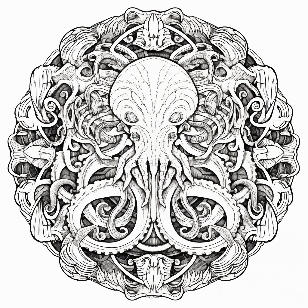 Mysterious Sea Monster Mandala Art - Coloring Page