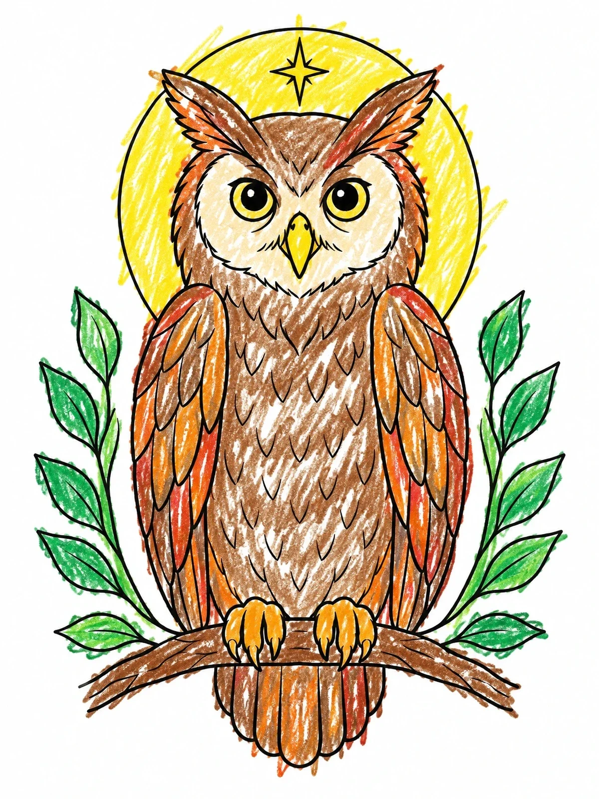 Colored example of the Mystical Guardian Spirit Owl coloring page