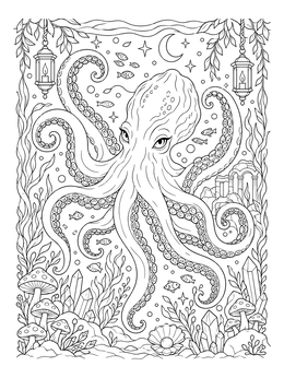 Free printable Mystical Kraken Sea Monster Underwater coloring page