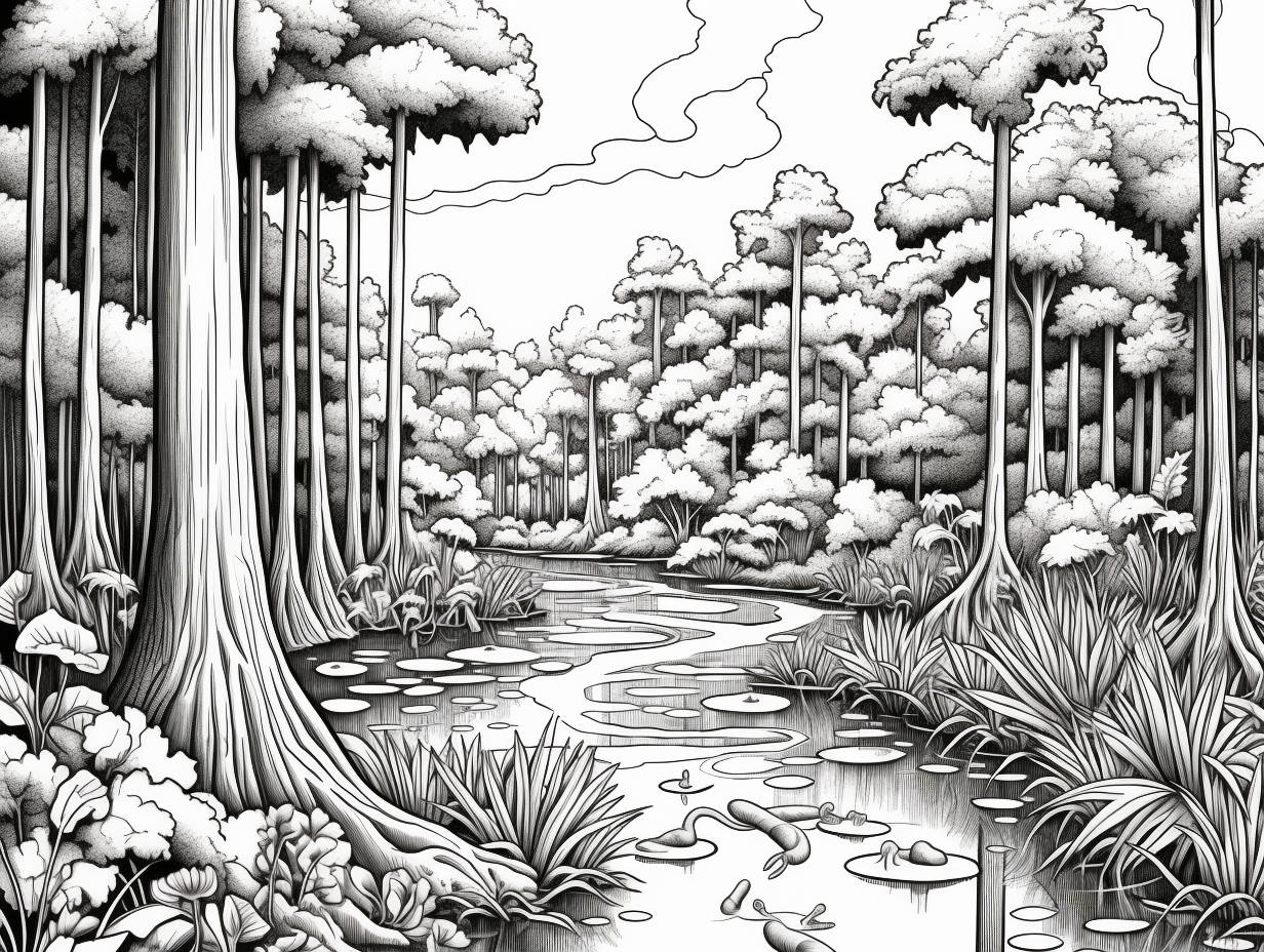 Mystical Swamp Adult Coloring - Coloring Page
