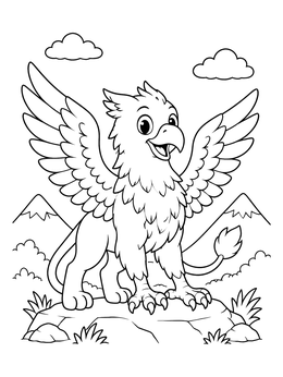 Free printable Cheerful Griffin On A Mountain Rock coloring page