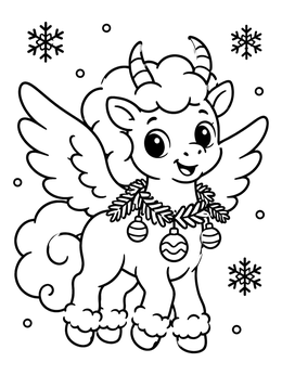 Free printable Cute Winged Beast With Holiday Garland coloring page