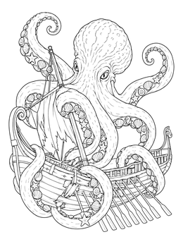 Free printable Kraken Morphing With Sunken Ship coloring page