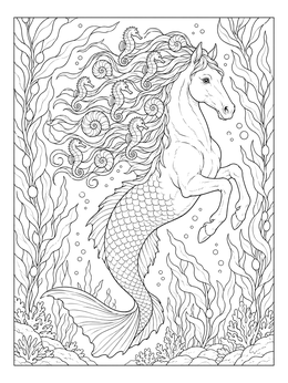 Free printable Hippocampus With Seahorses And Shells coloring page