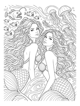 Free printable Twin Sirens Of The Deep Ocean coloring page