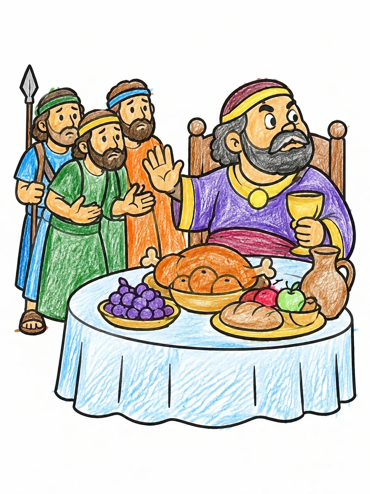 Colored example of the Nabal Feasting And Turning Away Guests coloring page