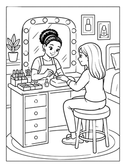 Free printable Cozy Bedroom Vanity Manicure Scene coloring page