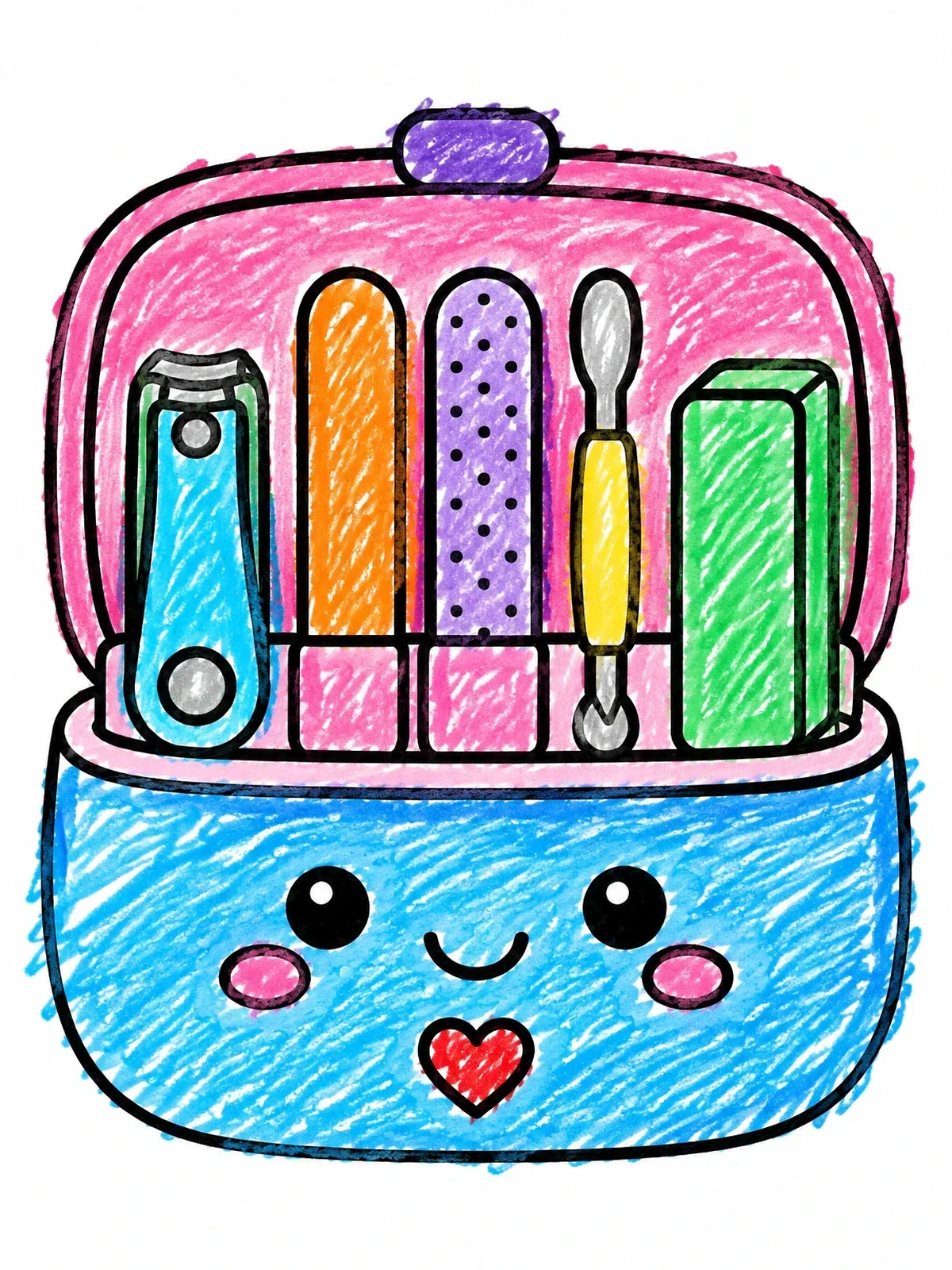 Colored example of the Cute Manicure Kit With Tools coloring page