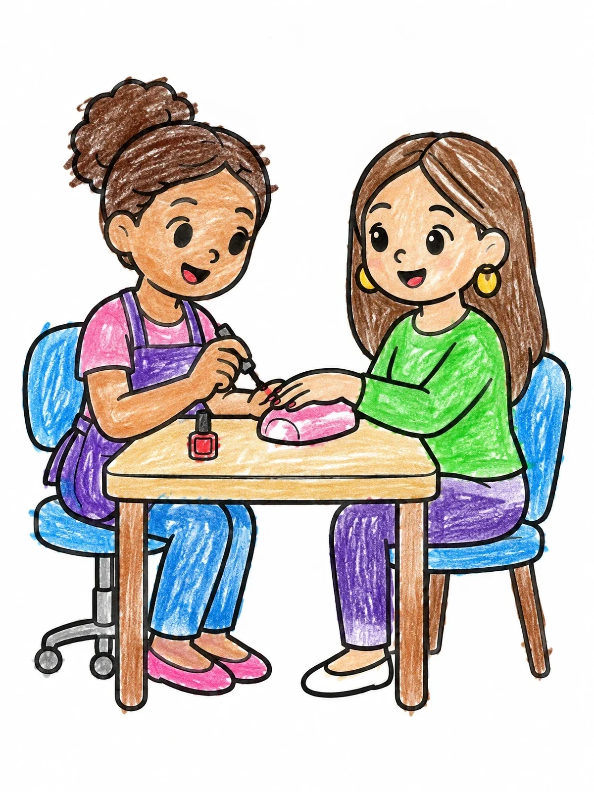 Colored example of the Cute Manicure Salon Visit coloring page