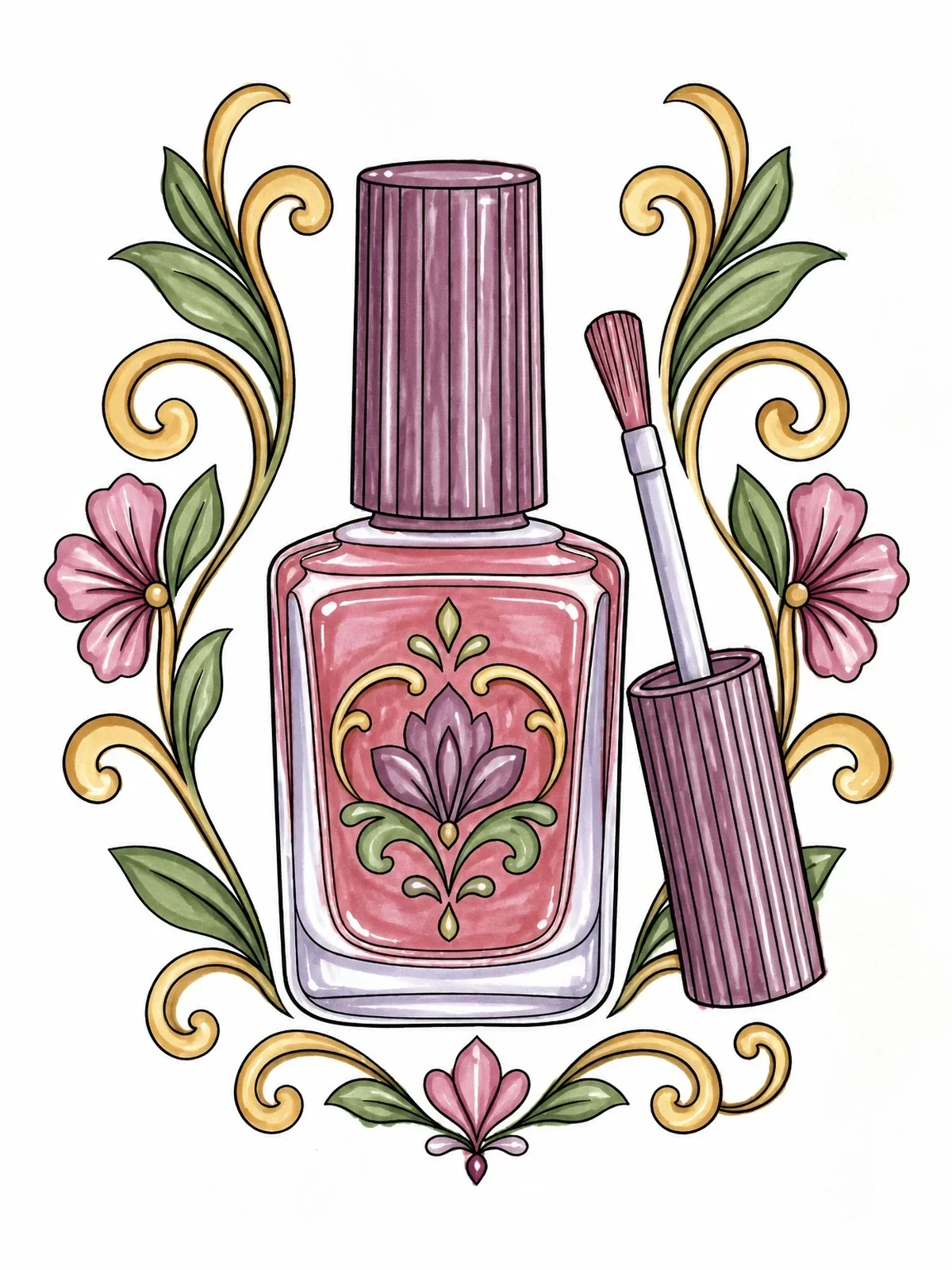 Colored example of the Decorative Nail Polish Bottle With Brush coloring page
