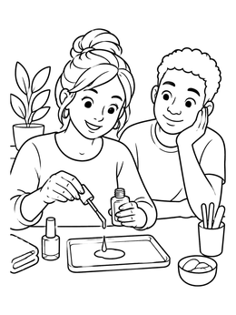 Free printable Friends Mixing Nail Polish Colors coloring page