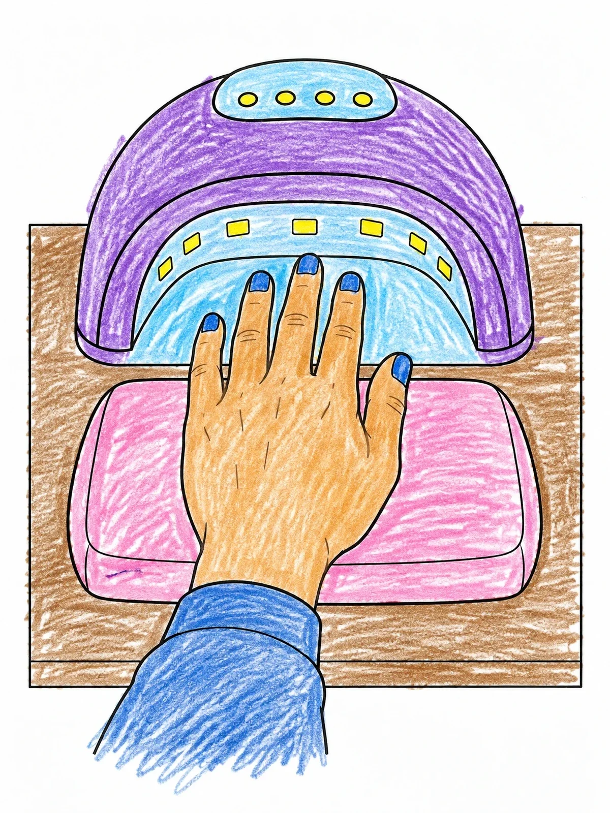 Colored example of the Hand Under Uv Nail Lamp coloring page